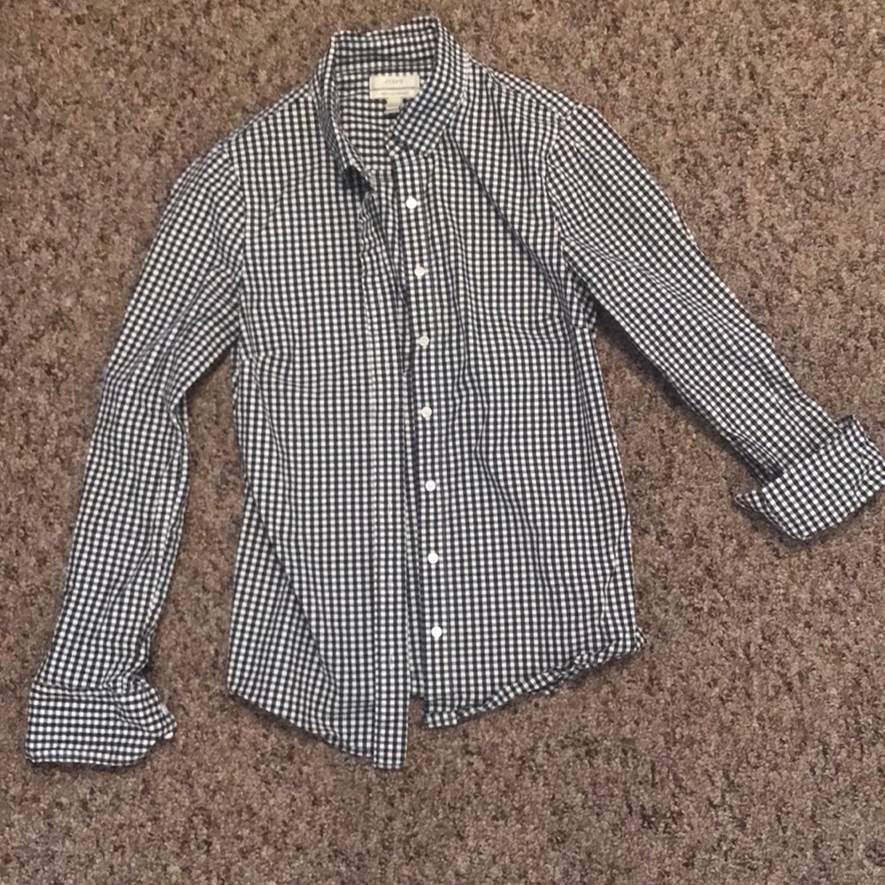 J Crew Black and white gingham button up